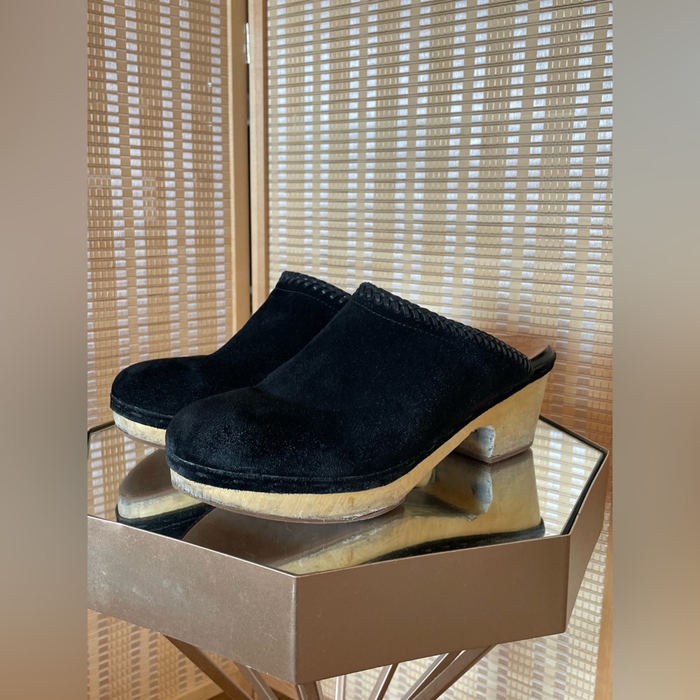 Frye wooden clogs with rubber sole